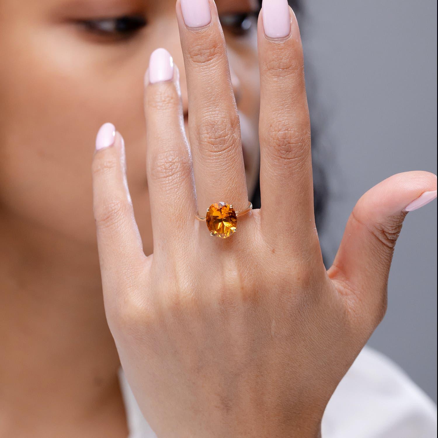 Angara natürlichen ovalen Solitär 4,1 ct Citrin Cocktail-Ring in 14K massivem Gold (Ovalschliff) im Angebot