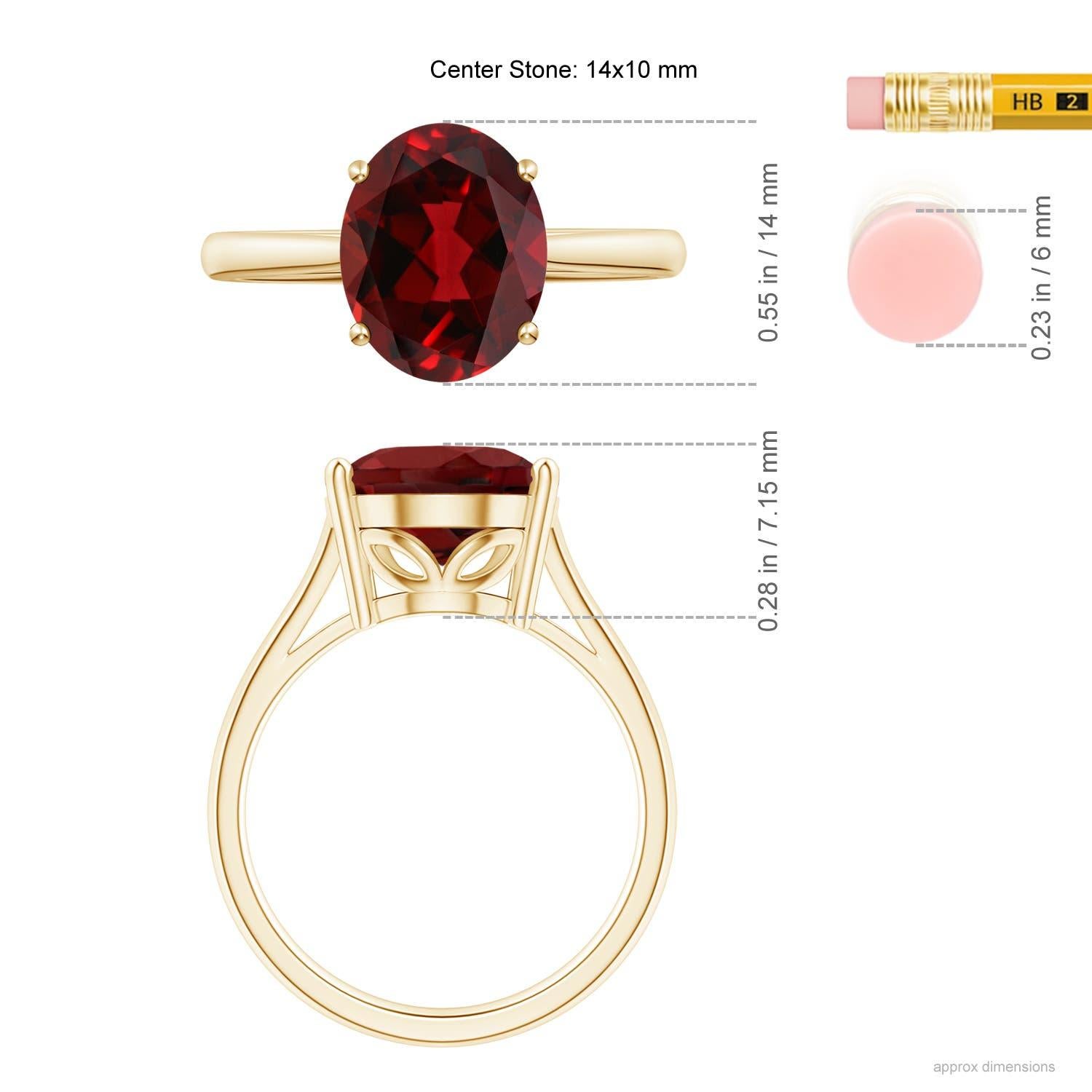 Angara natürlichen ovalen Solitär 6,4 ct Granat Cocktail-Ring in 14K massivem Gold im Angebot 1