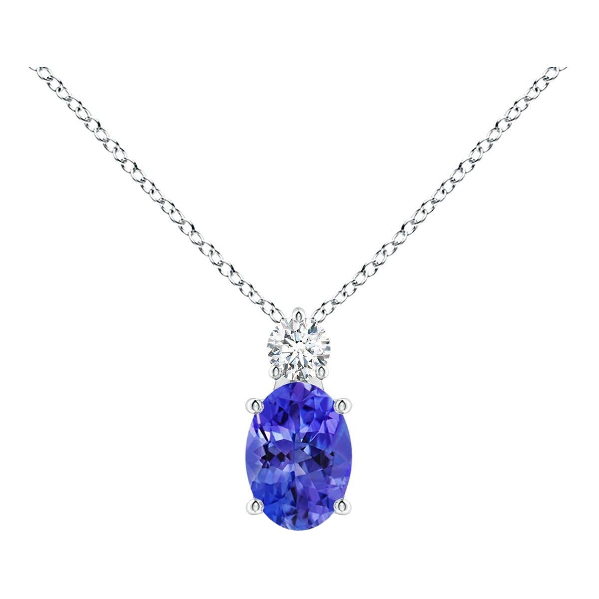 Ciondolo solitario di tanzanite ovale naturale di Angara con diamante in oro massiccio 14 carati