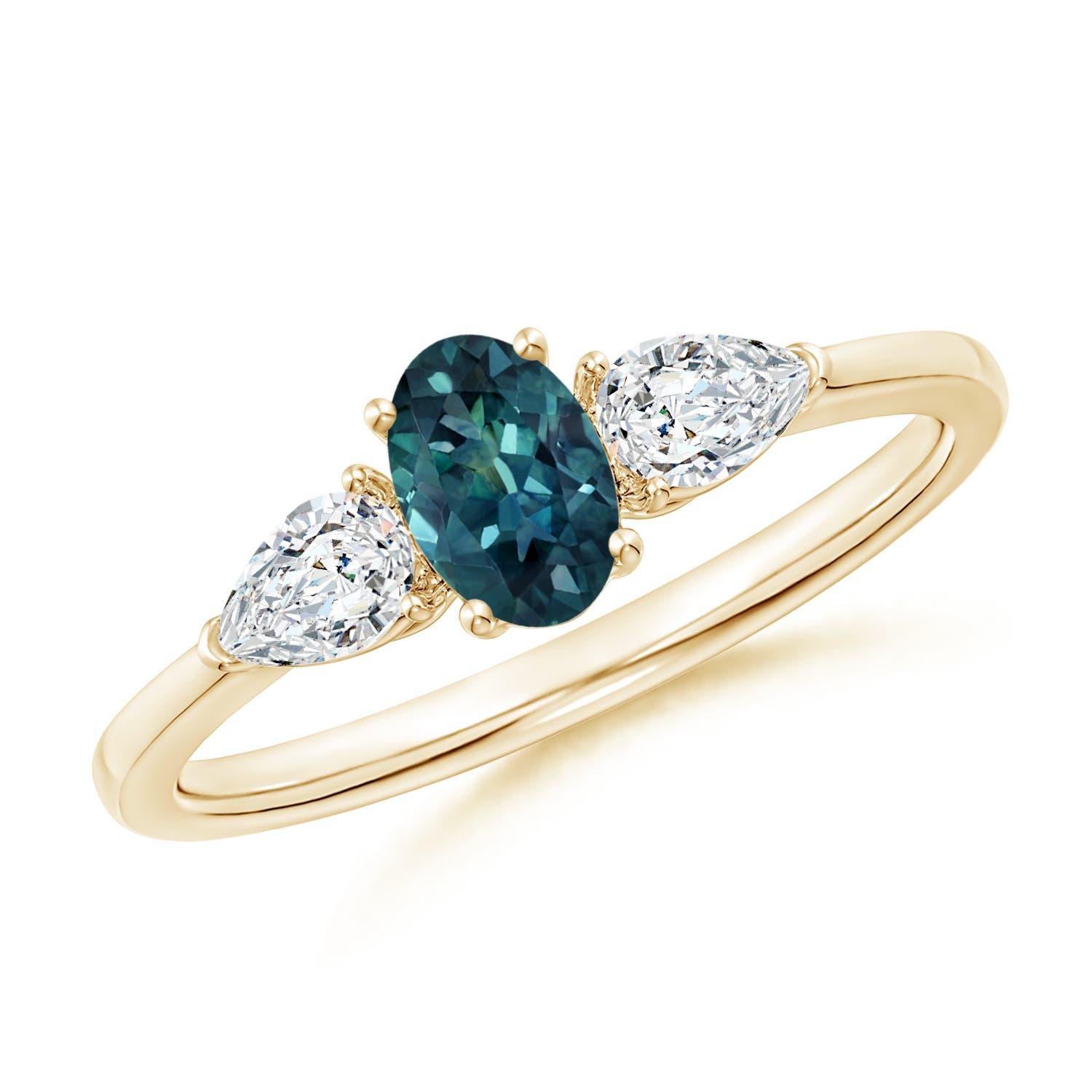 Angara natürlichen Oval Teal Montana Saphir Ring mit Birne Diamanten 14K massivem Gold im Angebot 1