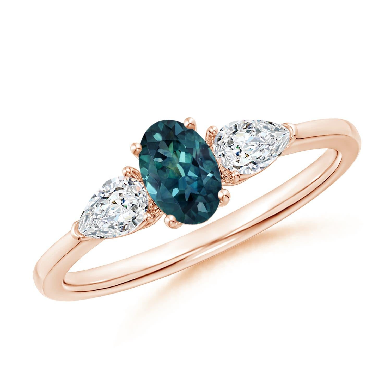 Angara natürlichen Oval Teal Montana Saphir Ring mit Birne Diamanten 14K massivem Gold im Angebot 2