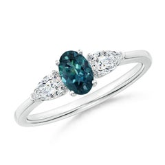 Angara Natural Oval Teal Montana Sapphire Ring with Pear Diamonds 14K Solid Gold
