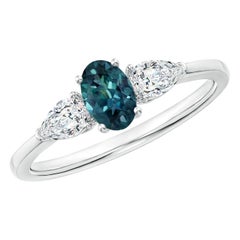 Angara natürlichen Oval Teal Montana Saphir Ring mit Birne Diamanten 14K massivem Gold