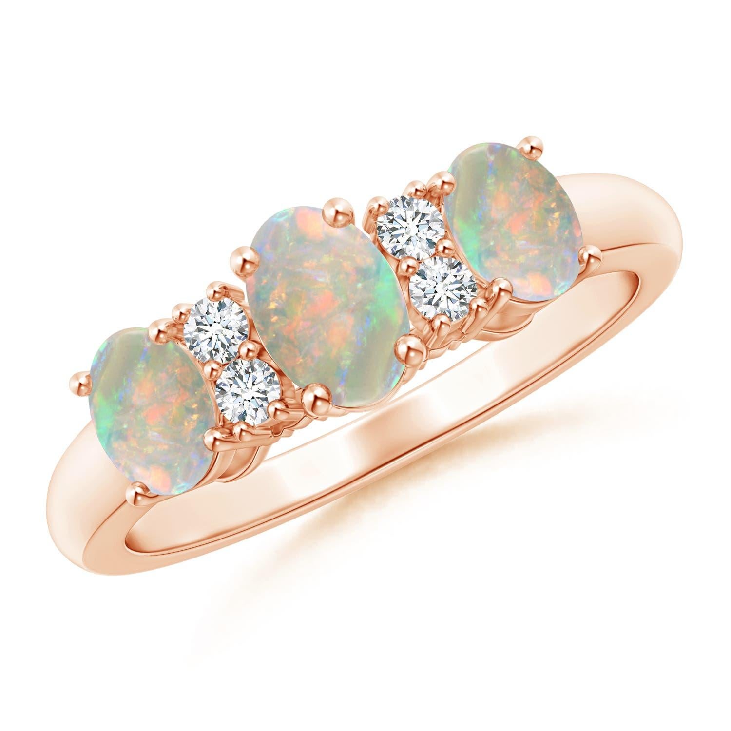 Angara Natural Oval drei Stein Opal Verlobungsring mit Diamanten in 14K Gold im Angebot 2