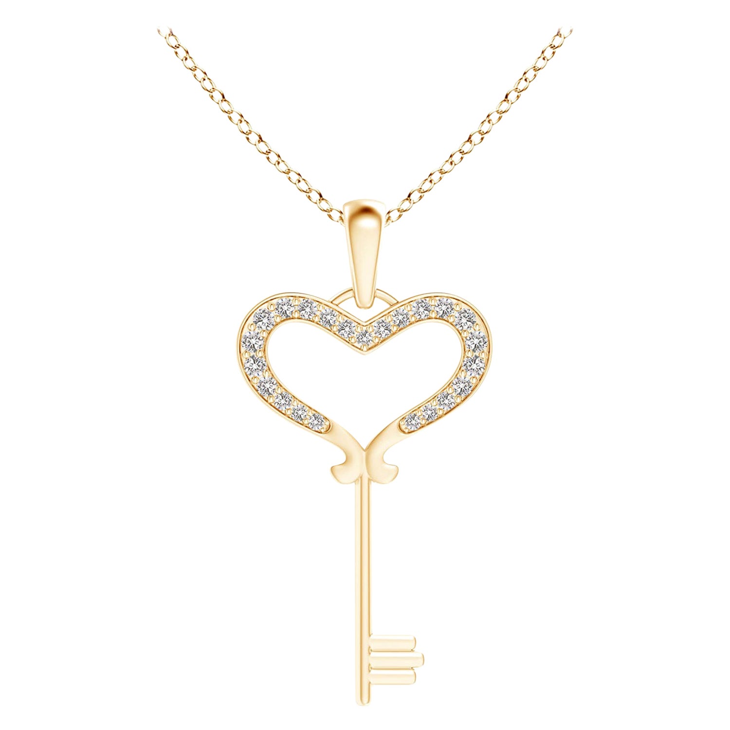 ANGARA Ciondolo a forma di chiave di cuore con diamante naturale incastonato da 0,13 ct in oro giallo 14 carati