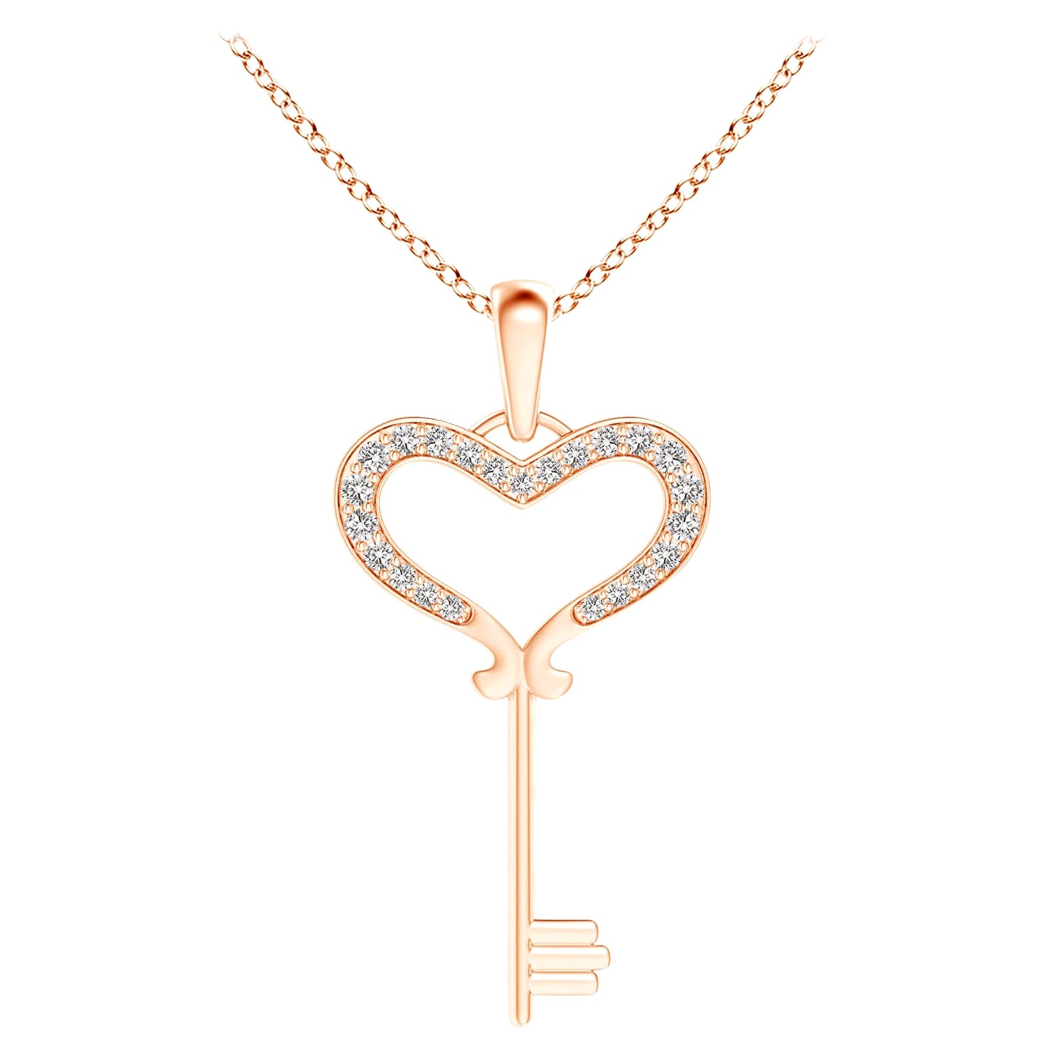 ANGARA Ciondolo a forma di chiave di cuore con diamante naturale incastonato da 0,13 carati in oro rosa 14 carati