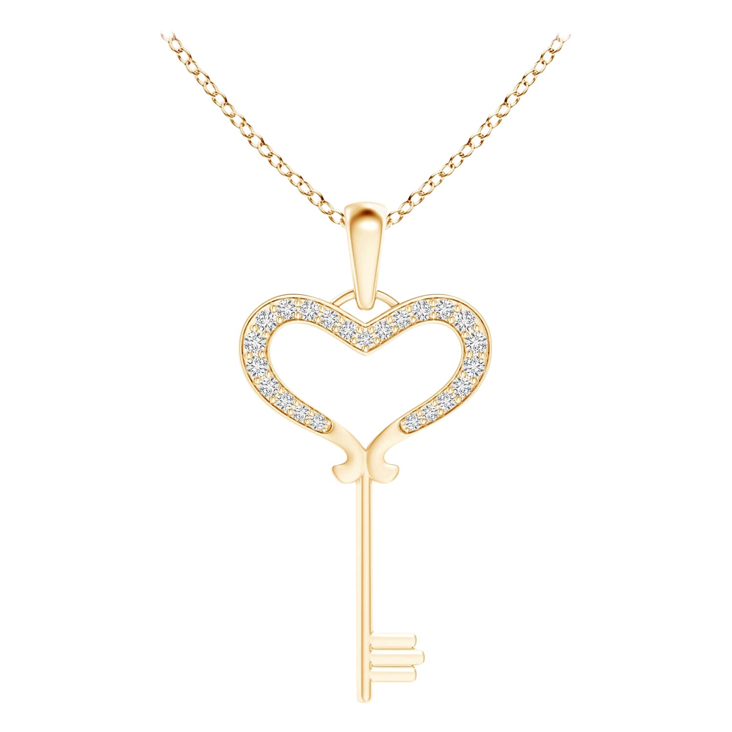 ANGARA Ciondolo a forma di chiave di cuore con diamante naturale incastonato da 0,13 carati in oro giallo 14K