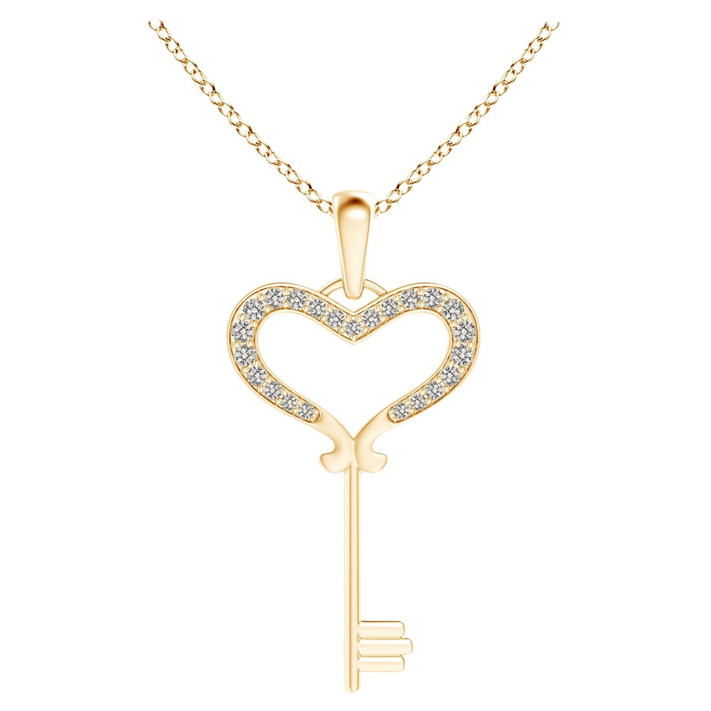 ANGARA Ciondolo a forma di chiave di cuore con diamante naturale incastonato da 0,13 carati in oro giallo 14K