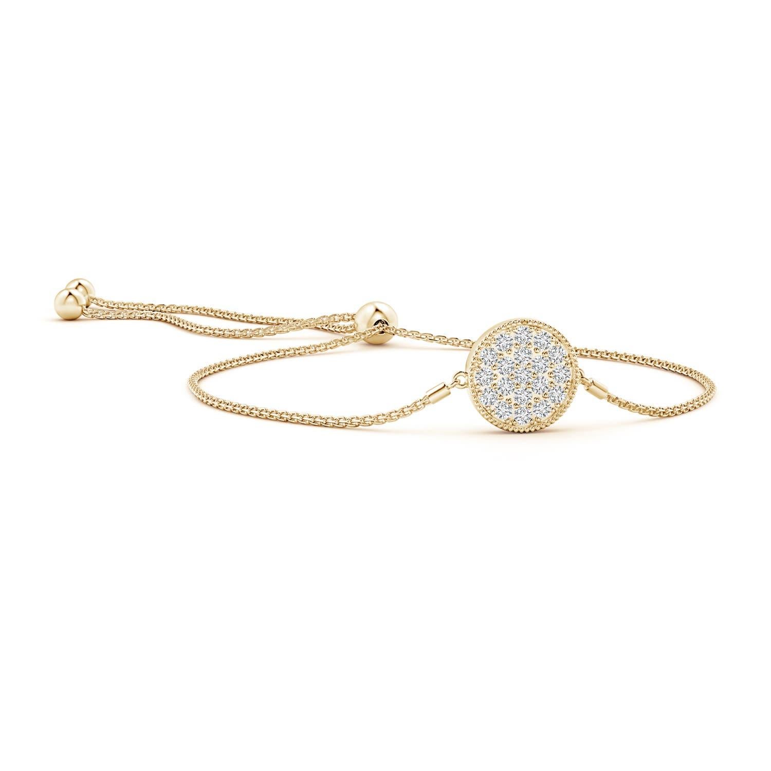 Angara Pulsera de oro macizo de 14 quilates con disco de diamantes engastados con pavé natural para mujer en venta 1
