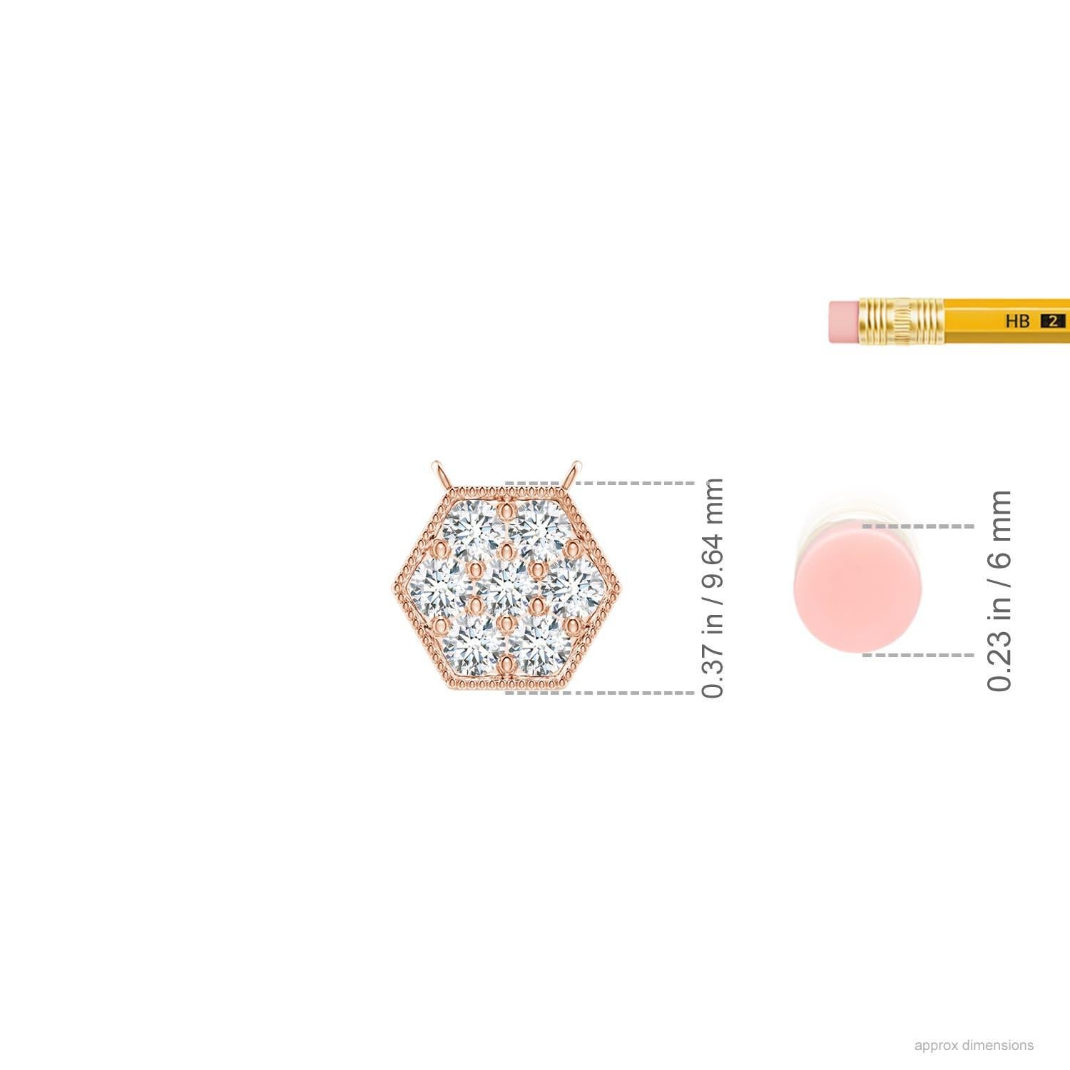 Round Cut Angara Natural Pave-Set Diamond Hexagon Necklace with Milgrain in 14K Rose Gold For Sale