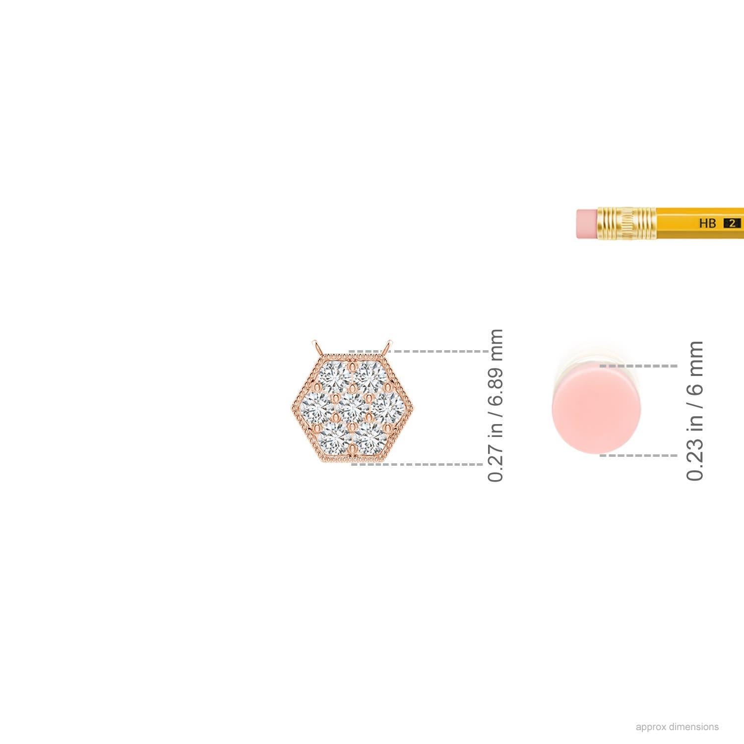 Round Cut Angara Natural Pave-Set Diamond Hexagon Necklace with Milgrain in 14K Rose Gold For Sale