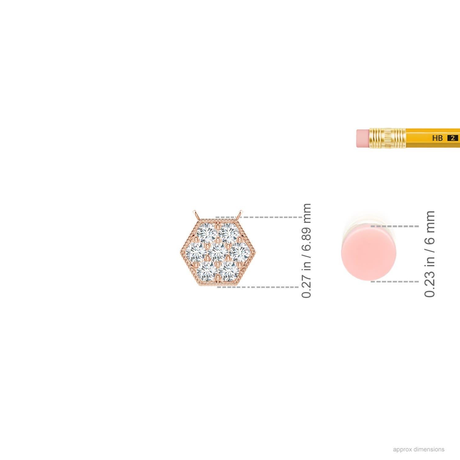 Round Cut Angara Natural Pave-Set Diamond Hexagon Necklace with Milgrain in 14K Rose Gold For Sale