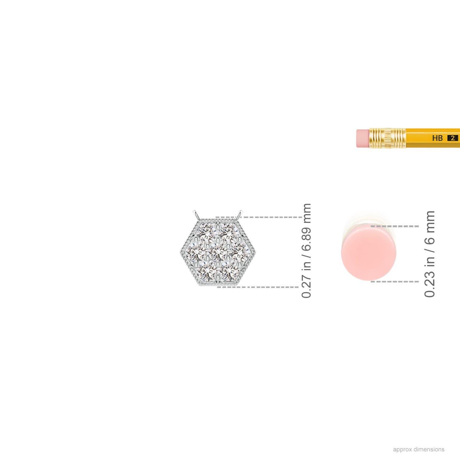 Round Cut Angara Natural Pave-Set Diamond Hexagon Necklace with Milgrain in Platinum For Sale