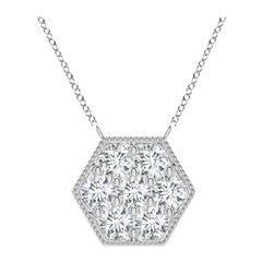 Angara Natural Pave-Set Diamond Hexagon Necklace with Milgrain in Platinum
