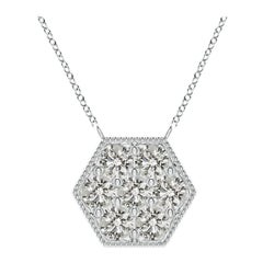 Angara Natural Pave-Set Diamond Hexagon Necklace with Milgrain in Platinum