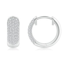 Angara Natural Pave-Set Diamond Huggie Hoop Earrings in 14K Solid Gold for Women