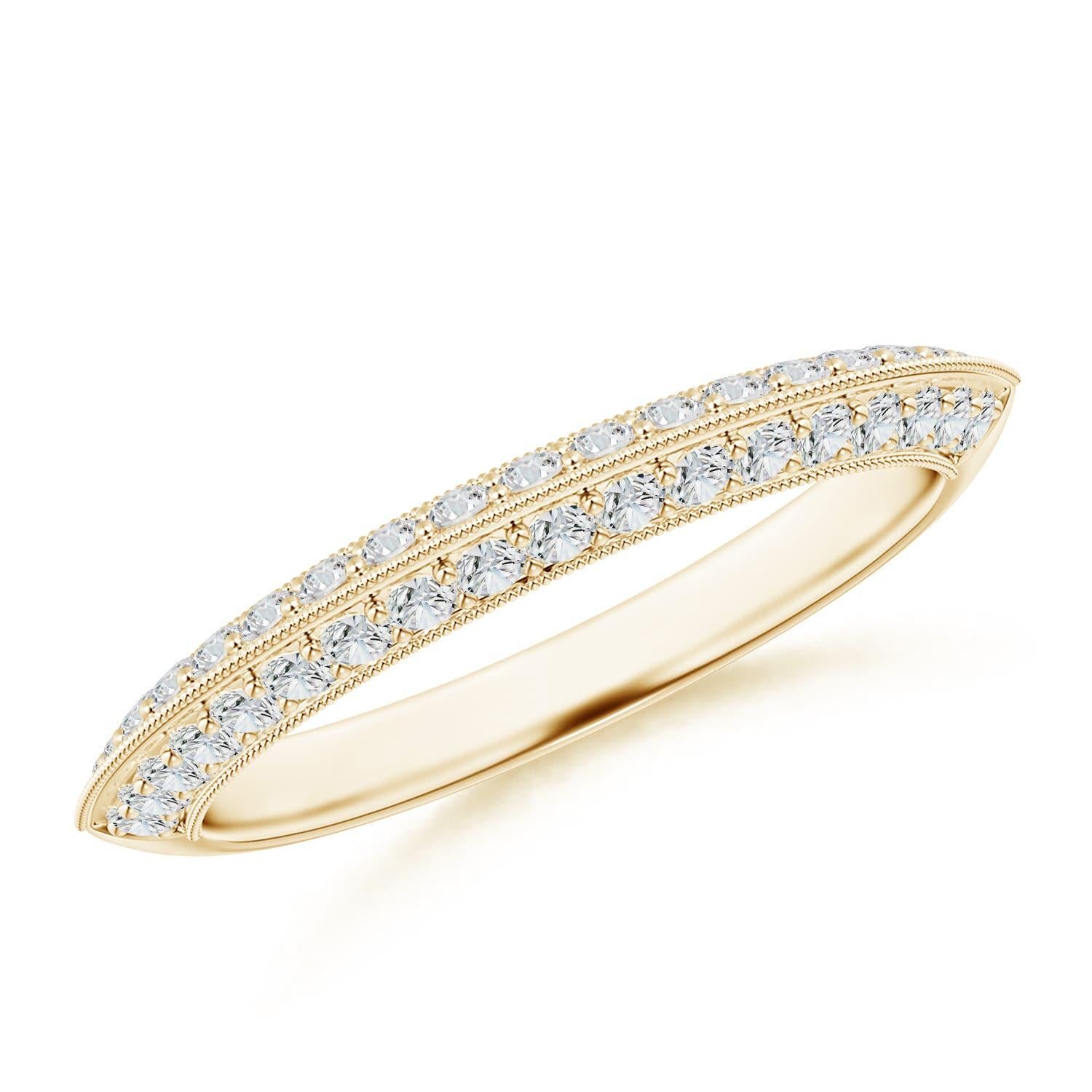 Angara Natural Pave-Set Diamond Knife Edge Wedding Ring  in 14K Solid Gold For Sale 2