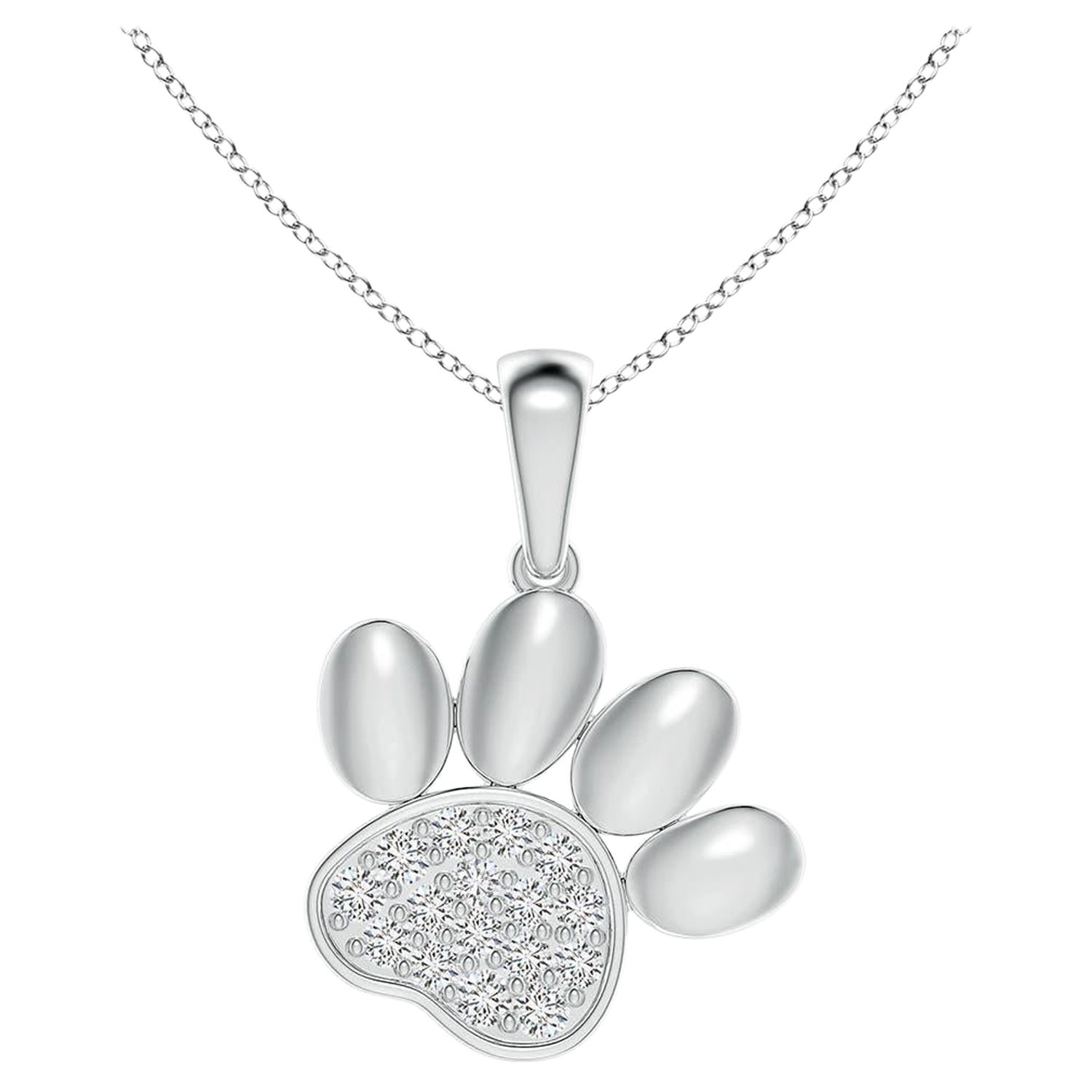 Ciondolo a forma di zampa con diamante naturale incastonato di Angara in oro bianco 14K per donna