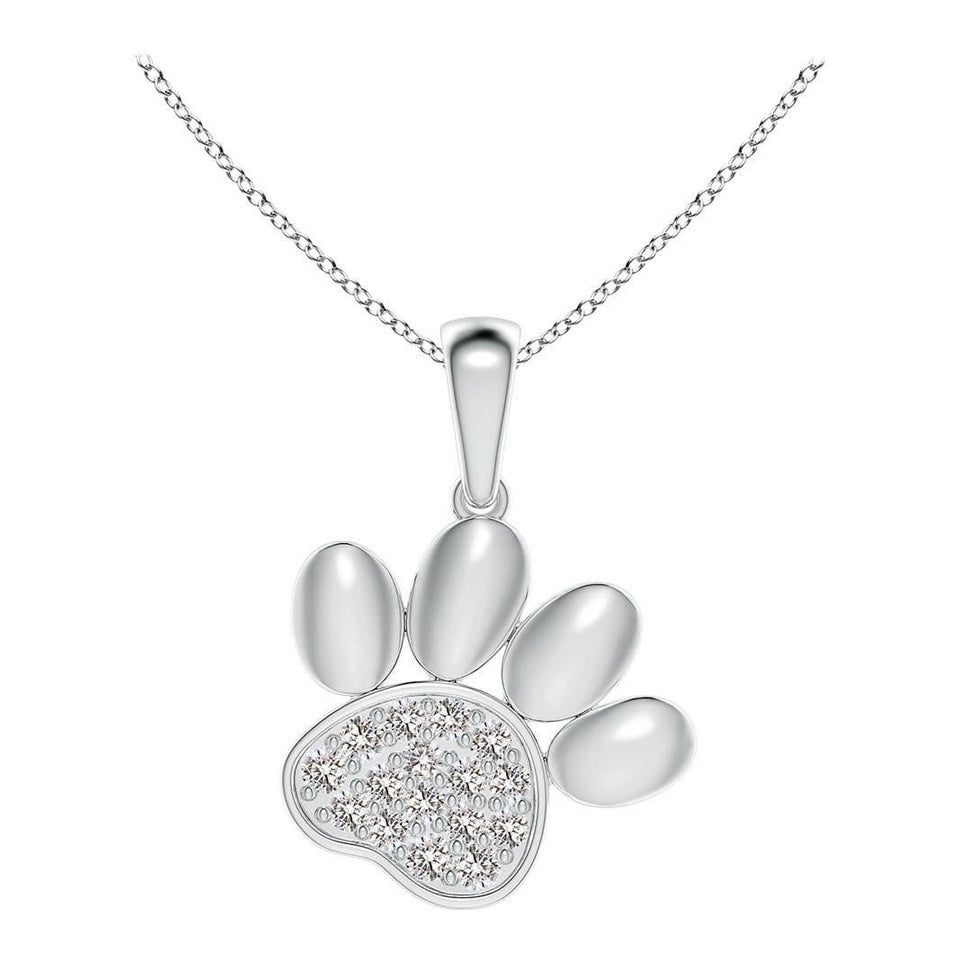 Ciondolo a forma di zampa con diamante naturale incastonato di Angara in oro bianco 14K per donna