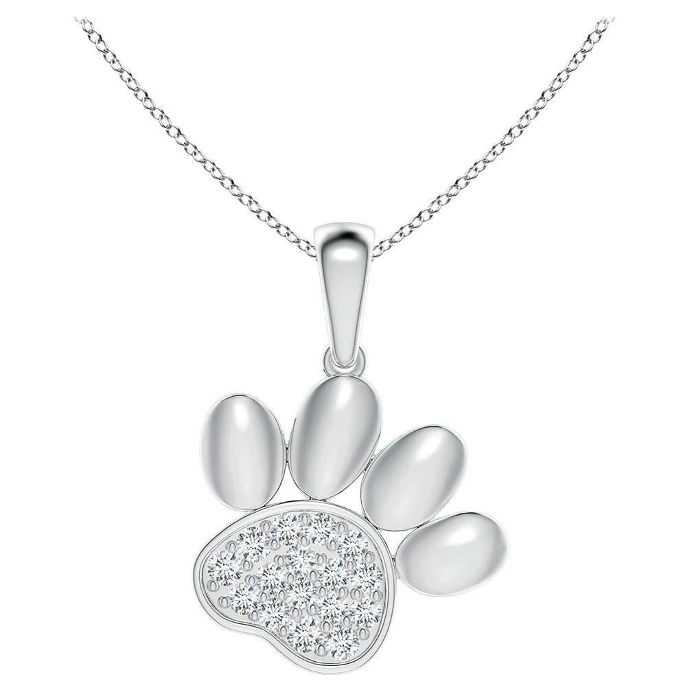 Ciondolo a forma di zampa con diamante naturale incastonato di Angara in oro bianco 14K per donna