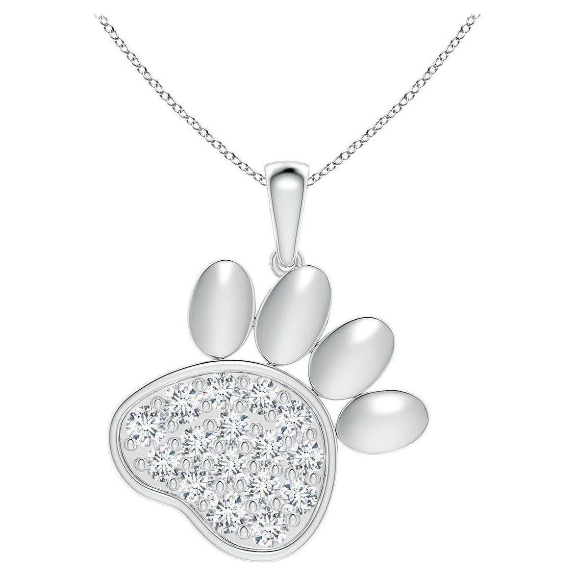 Ciondolo a forma di zampa con diamante naturale incastonato di Angara in oro bianco 14K per donna