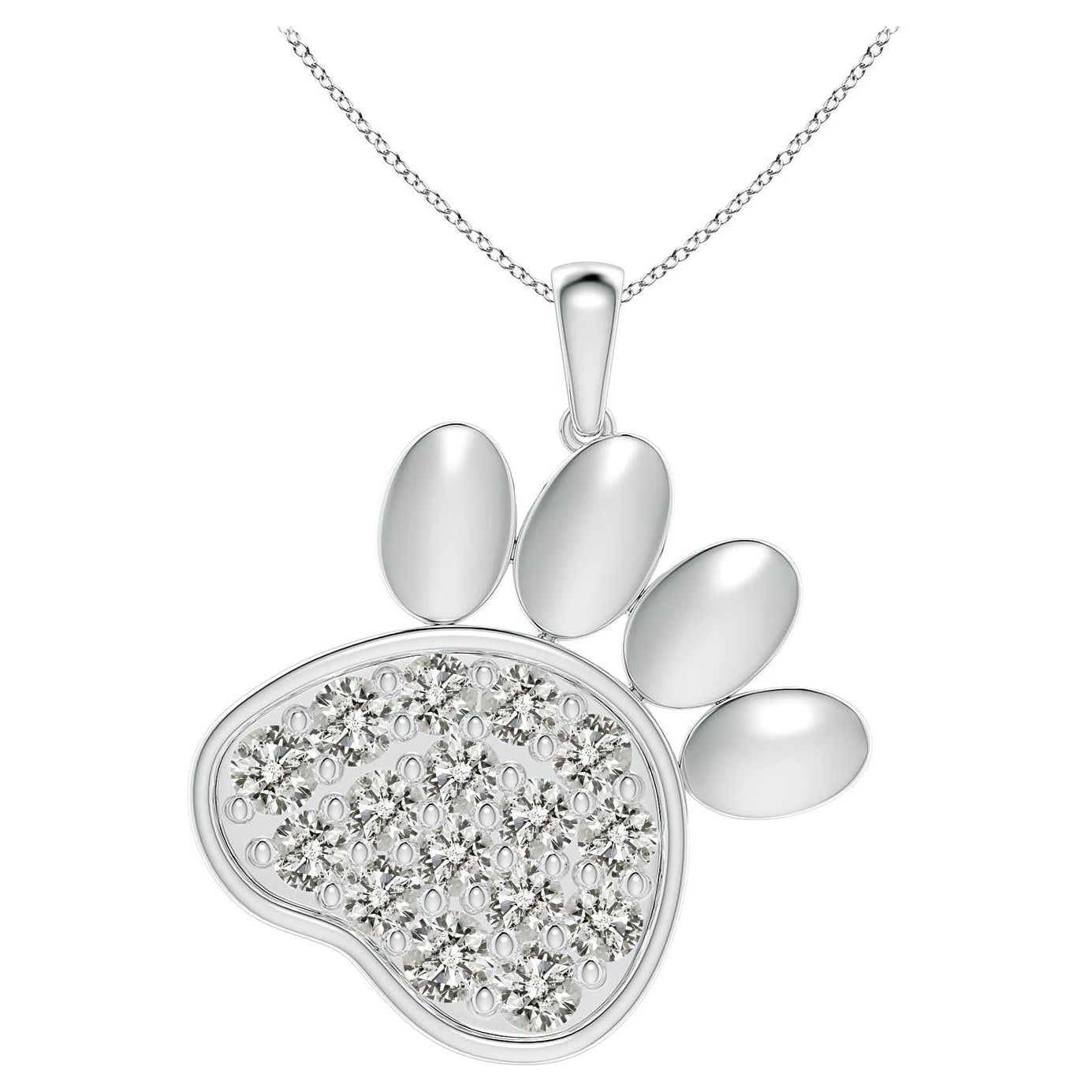 Ciondolo a forma di zampa con diamante naturale incastonato di Angara in oro bianco 14K per donna