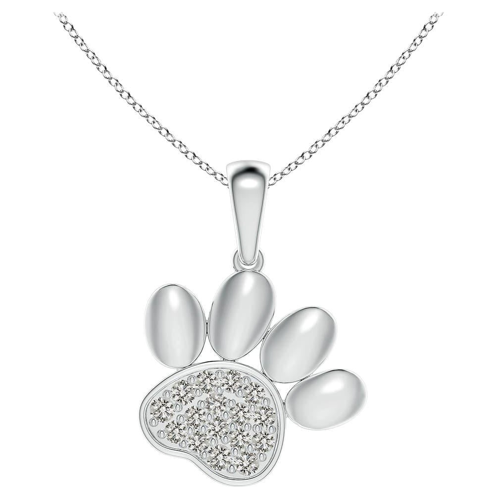 Ciondolo a forma di zampa con diamante naturale incastonato di Angara in oro bianco 14K per donna