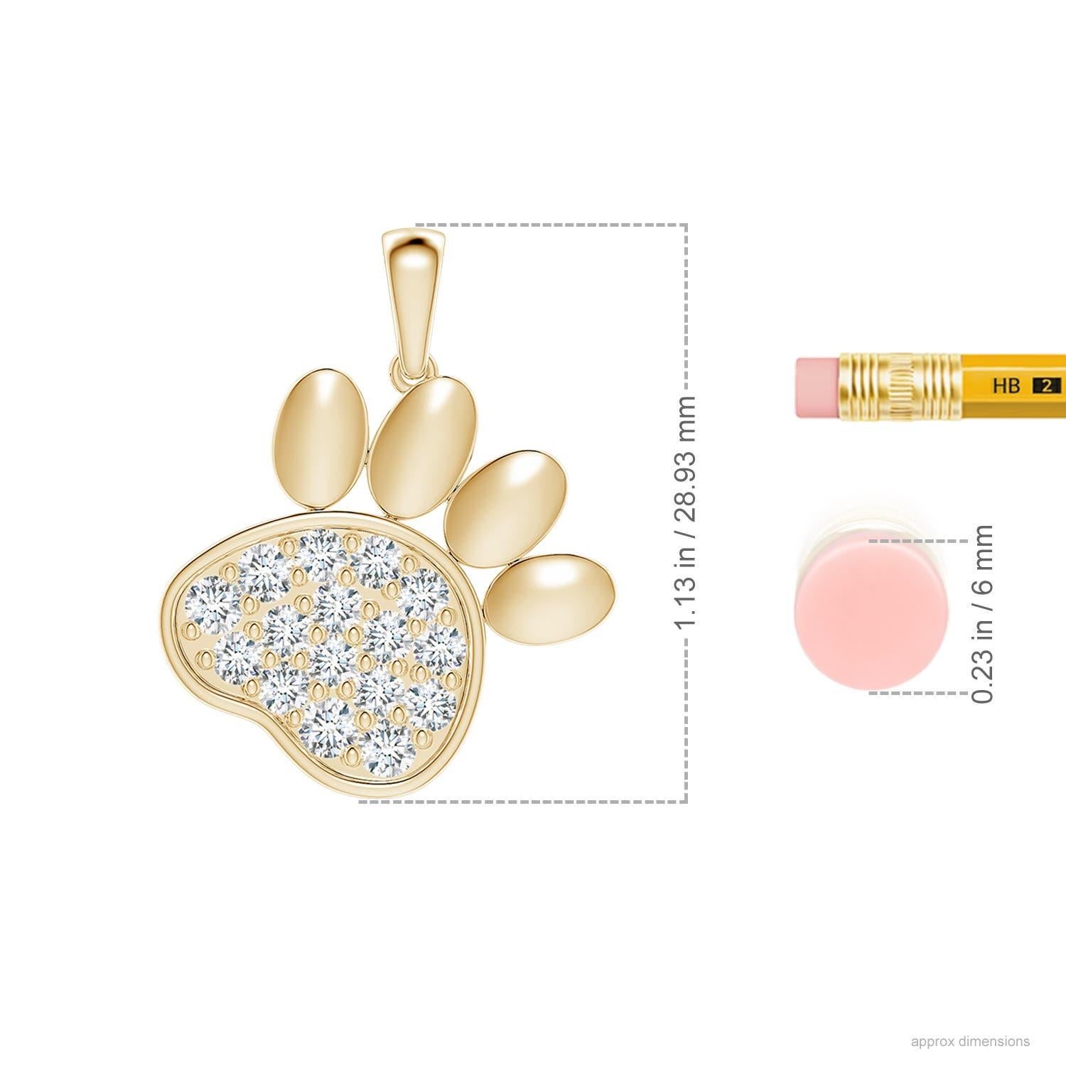 Colgante Angara de oro amarillo de 14 quilates con pavé de diamantes naturales con forma de pata para mujer Corte redondo en venta