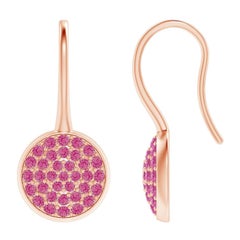 Angara Natural Pave Set Pink Sapphire Circle Earrings with Fish Hook in 14K Gold