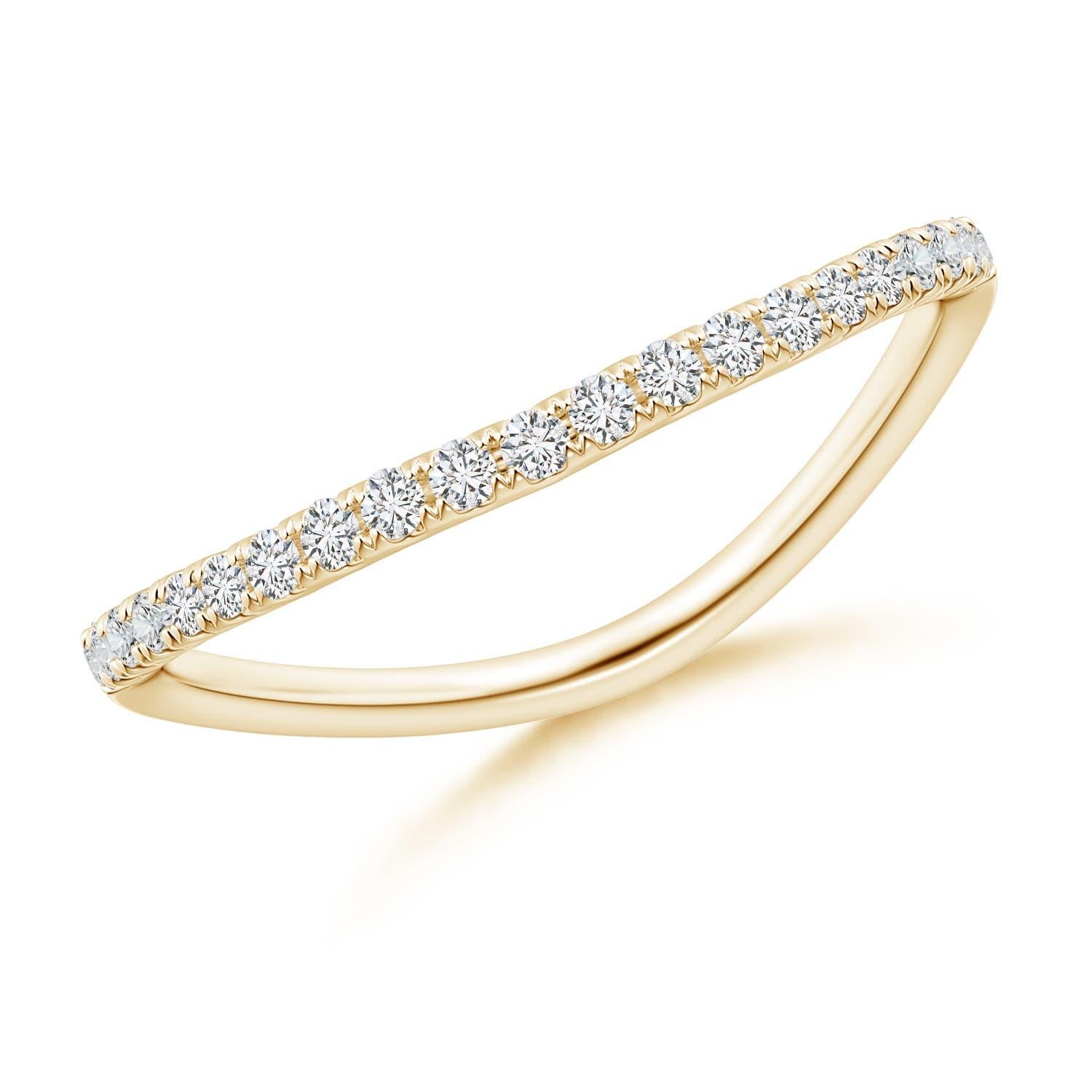 Angara Natural Pave-Set Round Diamond Curved Wedding Ring in 14K Solid Gold For Sale 2