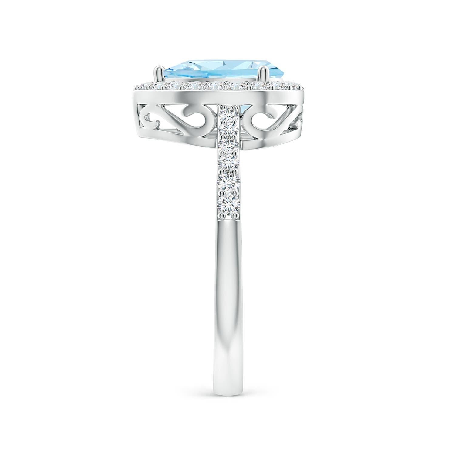 Angara Bague aigue-marine poire naturelle 1,12 ct avec halo de diamants en or massif 14K Neuf - En vente à Los Angeles, CA