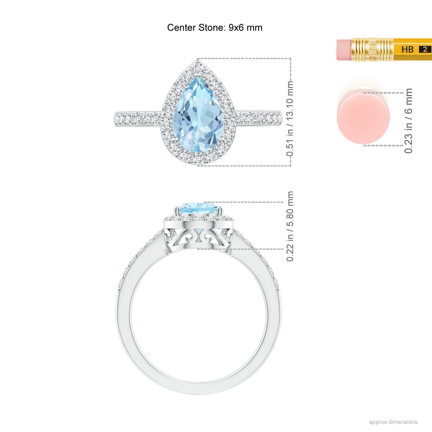 Angara Bague aigue-marine poire naturelle 1,12 ct avec halo de diamants en or massif 14K en vente 1