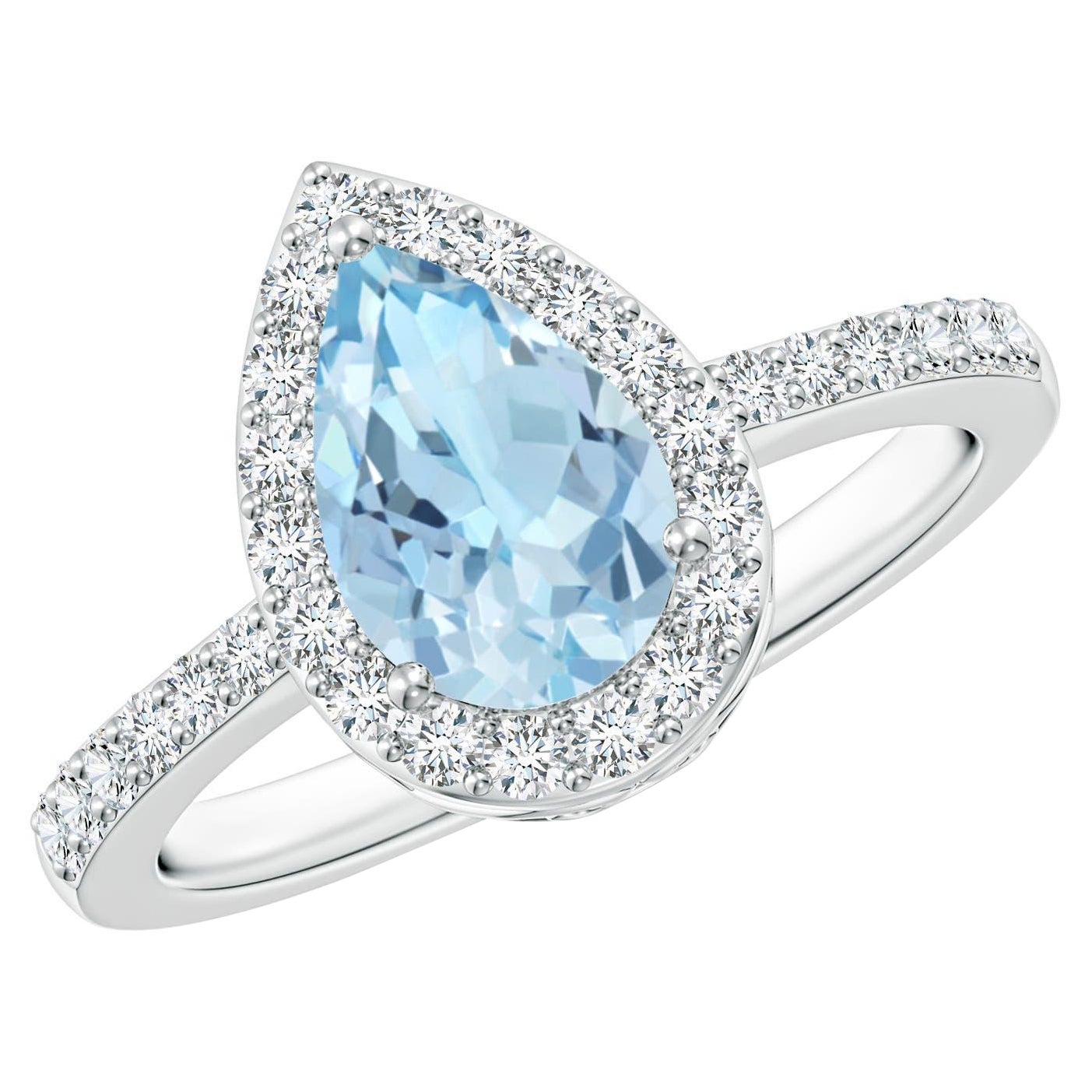 Angara natürlichen Birne 1,12 ct Aquamarin Ring mit Diamant-Halo in 14K massivem Gold