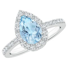 Angara natürlichen Birne 1,12 ct Aquamarin Ring mit Diamant-Halo in 14K massivem Gold
