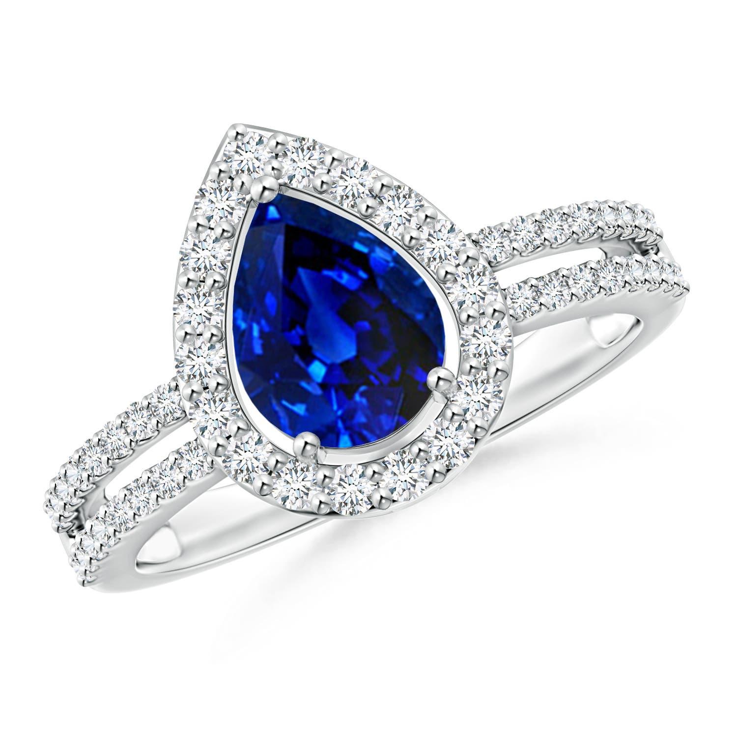 Angara natürliche Birne 1,15ct blauer Saphir Verlobungsring in 14K massivem Gold im Angebot 1