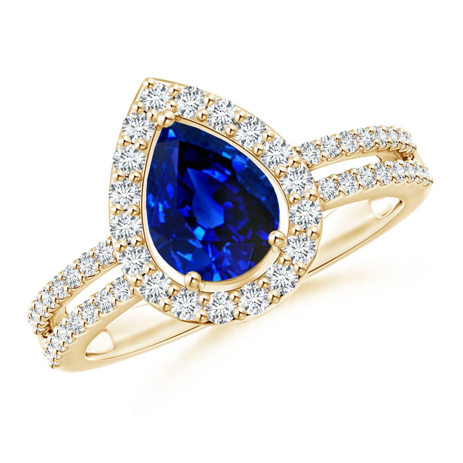 Angara natürliche Birne 1,15ct blauer Saphir Verlobungsring in 14K massivem Gold im Angebot 2