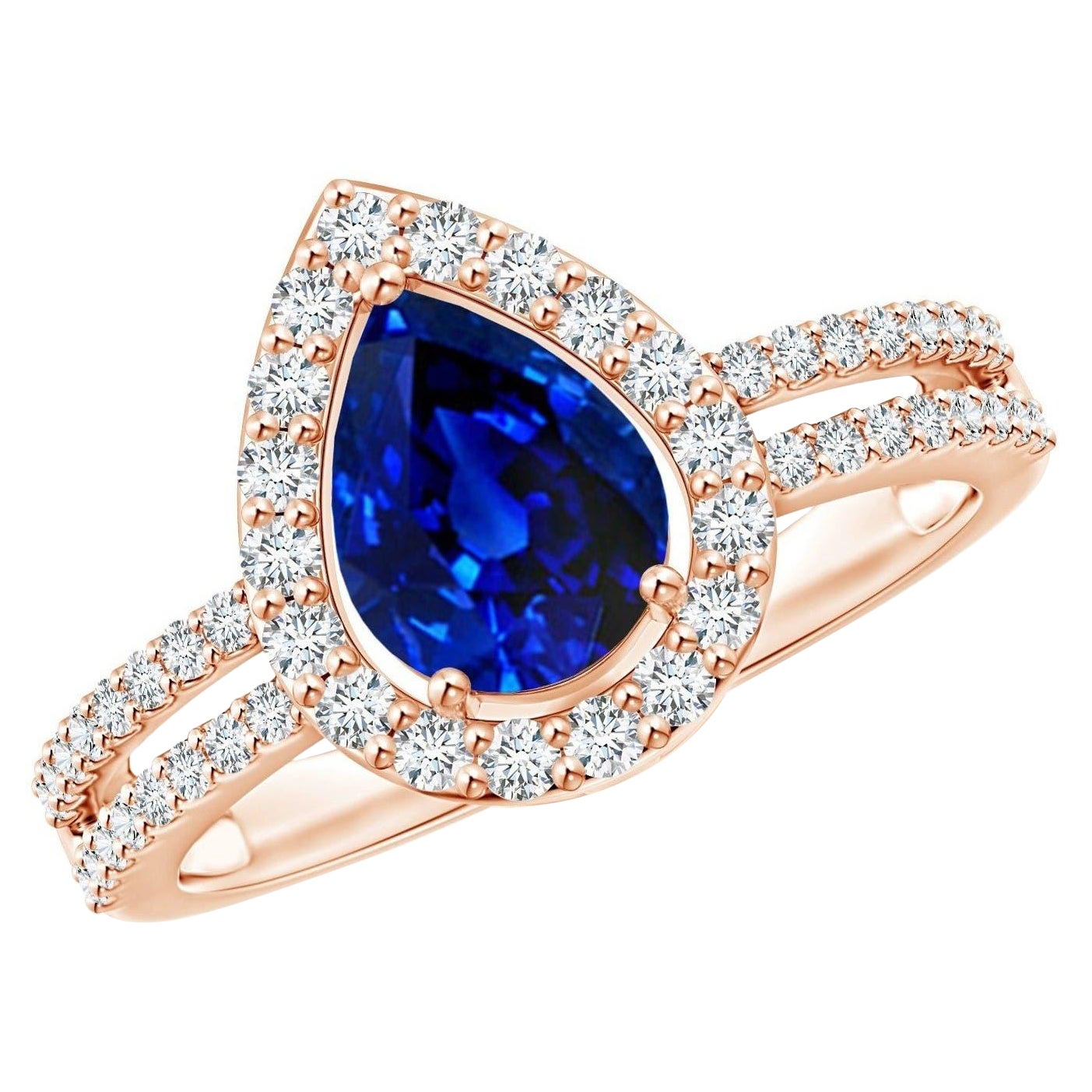 Angara natürliche Birne 1,15ct blauer Saphir Verlobungsring in 14K massivem Gold