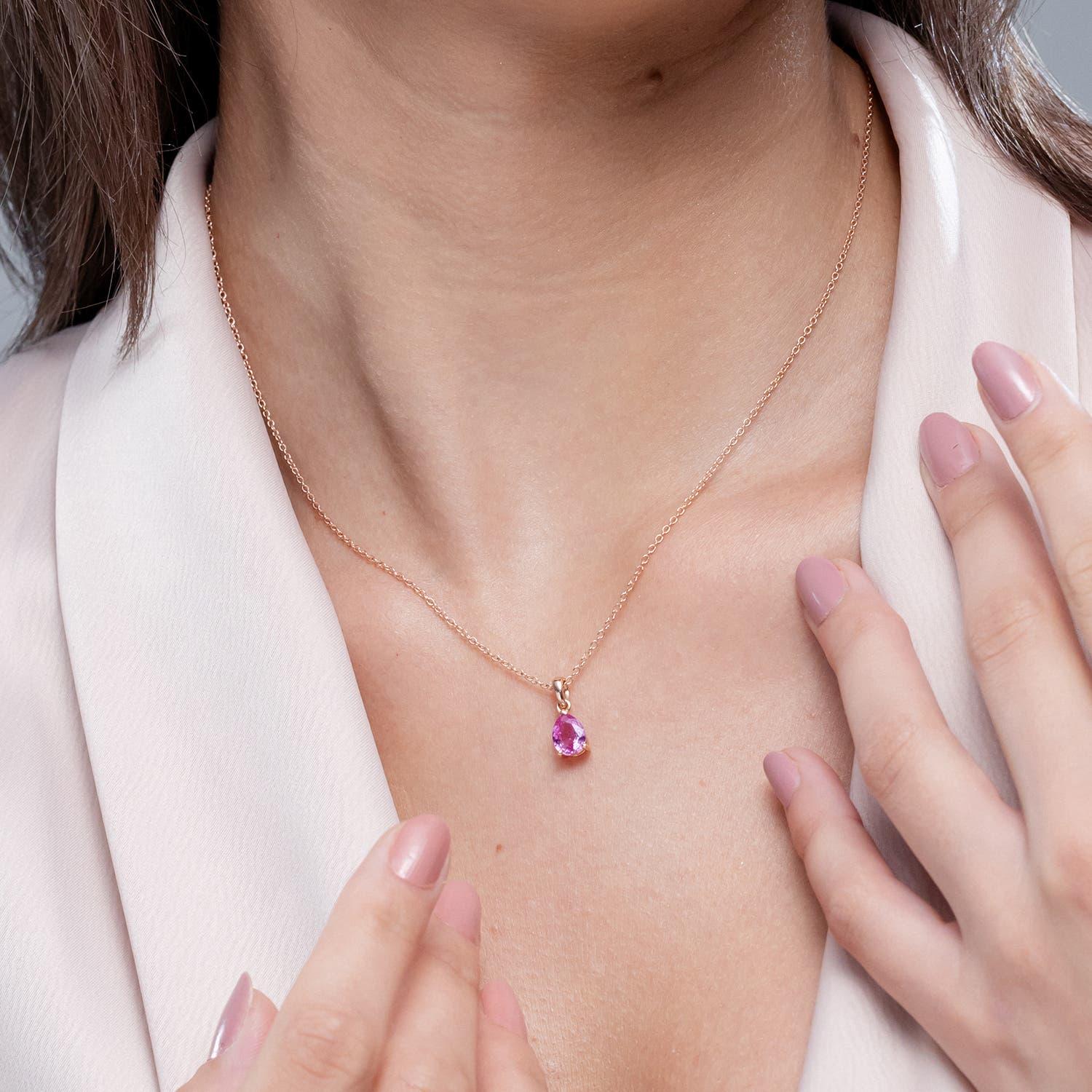 Modern Angara Natural Pear 1.25 ct Pink Sapphire Solitaire Pendant in 14K Solid Gold For Sale