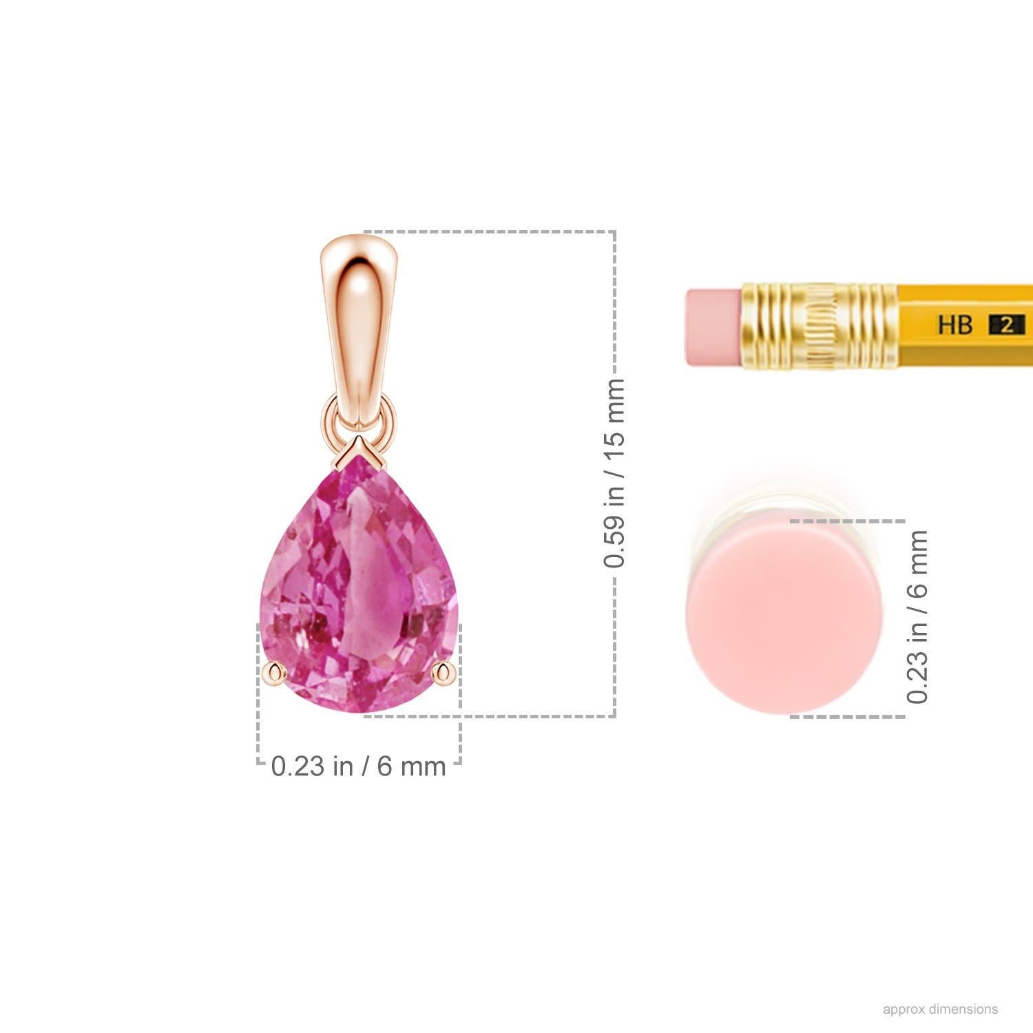 Pear Cut Angara Natural Pear 1.25 ct Pink Sapphire Solitaire Pendant in 14K Solid Gold For Sale