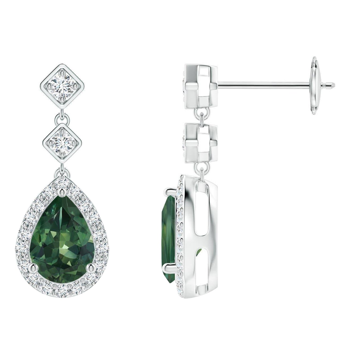 Boucles d'oreilles pendantes en or massif 14 carats, poire naturelle 1,5ct Montana Sapphire Angara