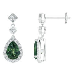 Boucles d'oreilles pendantes en or massif 14 carats, poire naturelle 1,5ct Montana Sapphire Angara