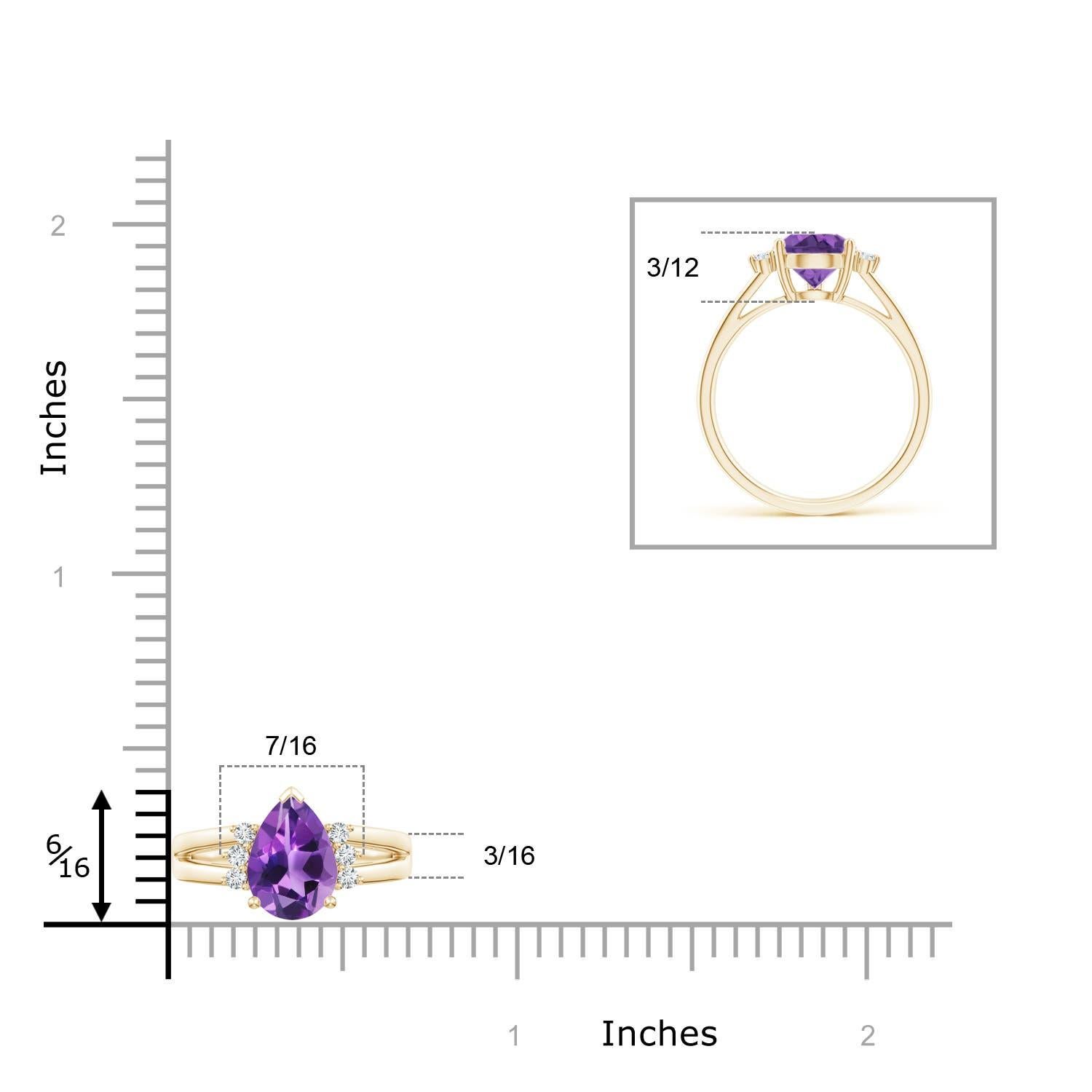 Anillo Angara de amatista natural pera de 1,6 ct con detalles de diamantes en oro macizo de 14 quilates en venta 1