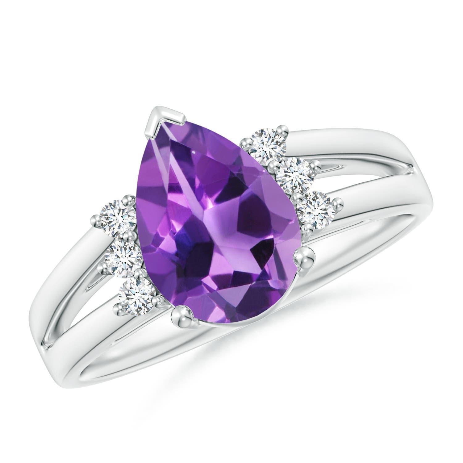 Anillo Angara de amatista natural pera de 1,6 ct con detalles de diamantes en oro macizo de 14 quilates en venta 2
