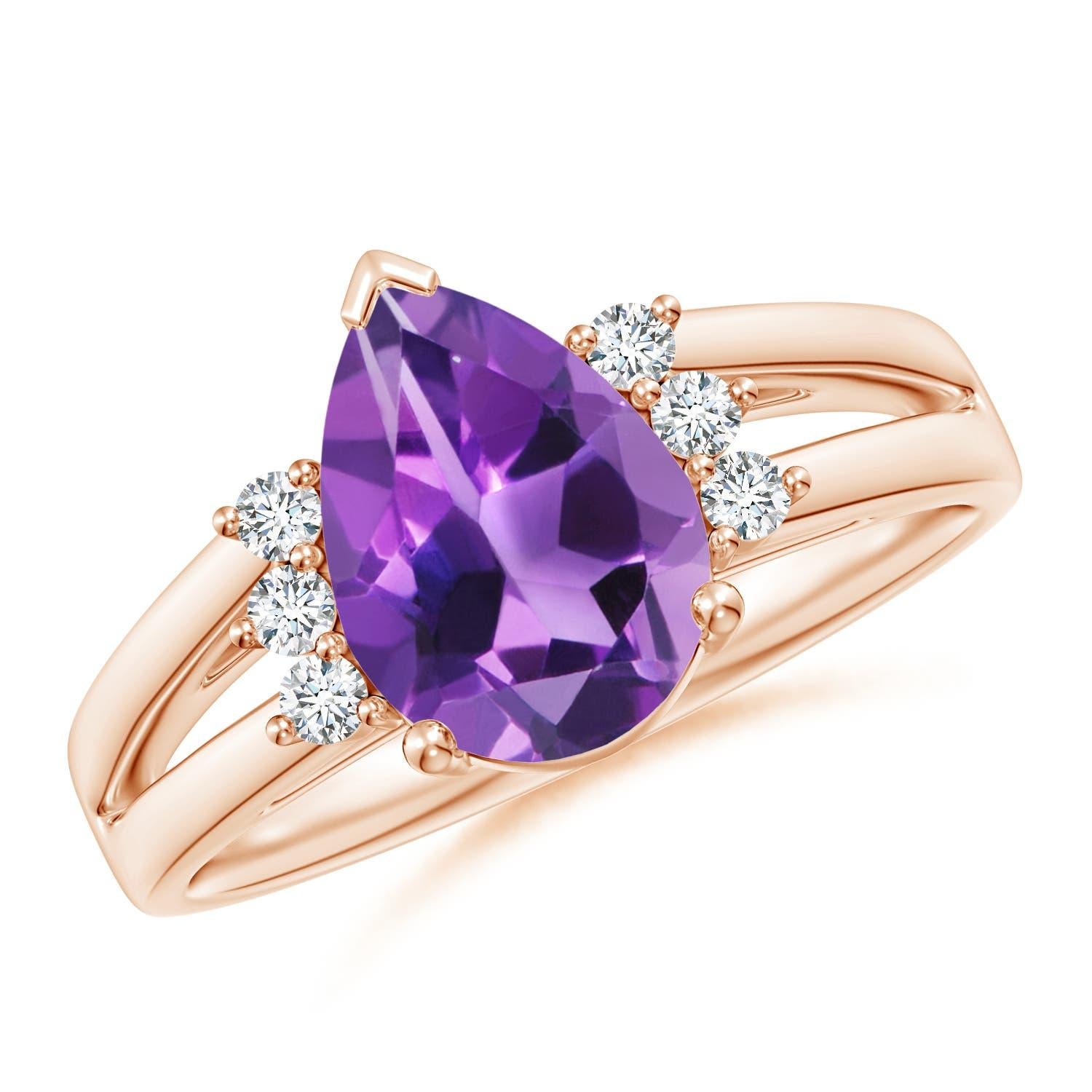 Anillo Angara de amatista natural pera de 1,6 ct con detalles de diamantes en oro macizo de 14 quilates en venta 3