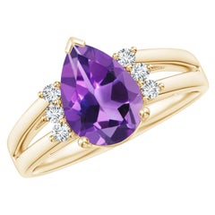 Anillo Angara de amatista natural pera de 1,6 ct con detalles de diamantes en oro macizo de 14 quilates