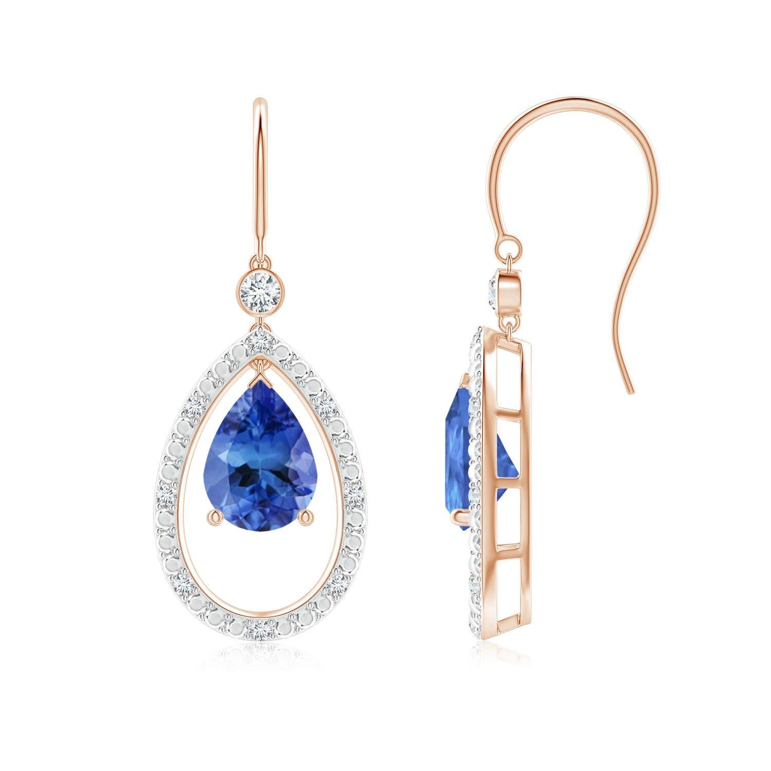 Boucles d'oreilles pendantes en or 14 carats avec diamant en poire naturelle de 2,2 ct de Tanzanite Angara en vente 2