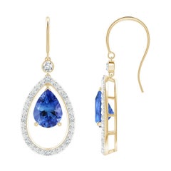 Boucles d'oreilles pendantes en or 14 carats avec diamant en poire naturelle de 2,2 ct de Tanzanite Angara
