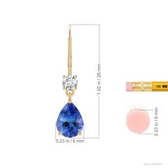 Angara Natural Pear 2.2 ct Tanzanite Leverback Drop Earrings in 14K Solid Gold