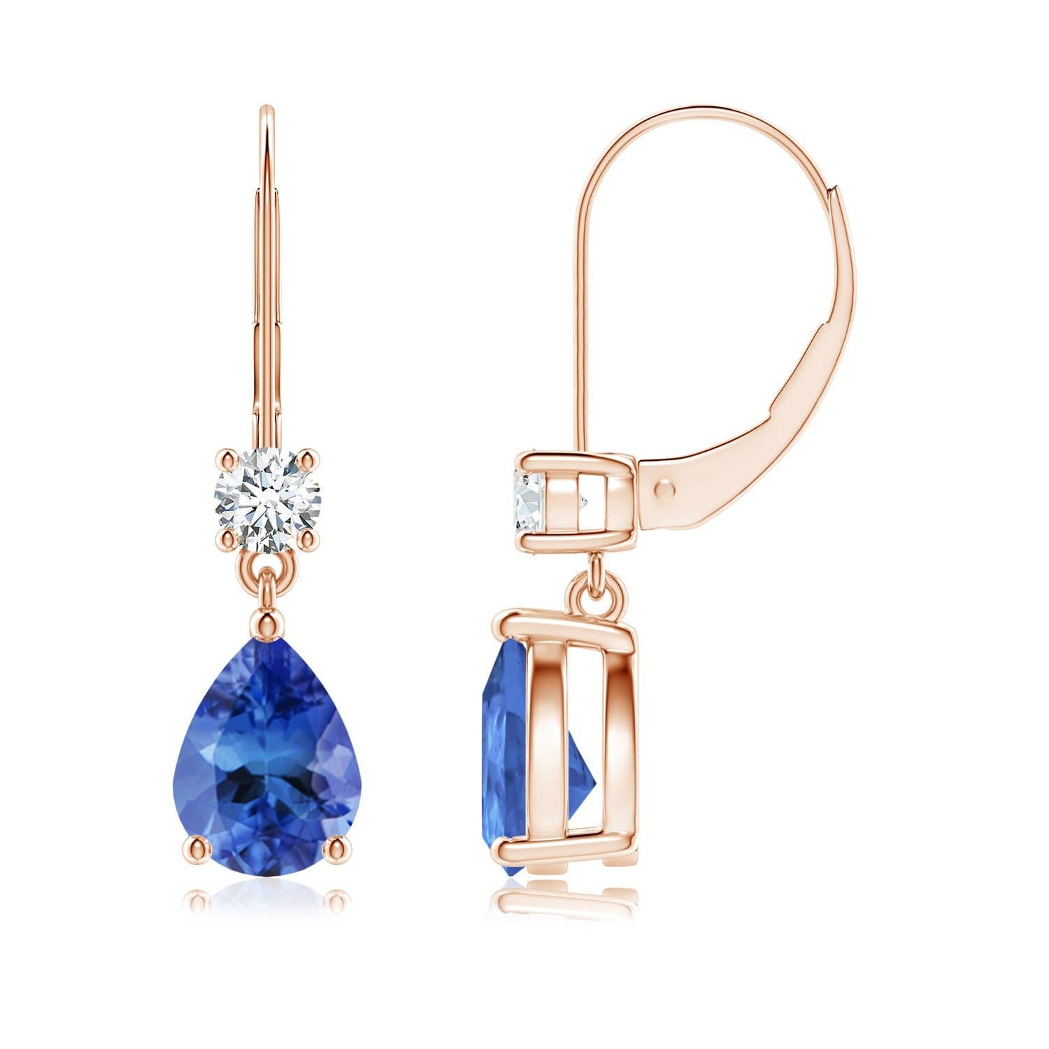 Angara - Poire naturelle 2.2 ct Tanzanite - Pendants d'oreilles en or massif 14K en vente 2
