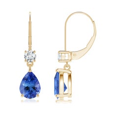 Angara Orecchini a goccia con pera naturale di tanzanite da 2,2 carati in oro massiccio 14K